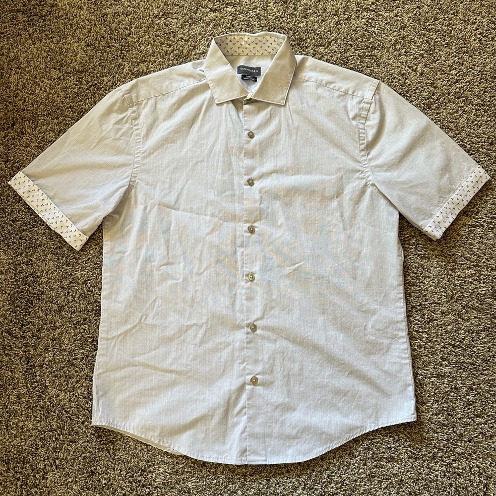 Van Heusen Men’s short sleeve shirt slim fit wrinkle free medium light grey